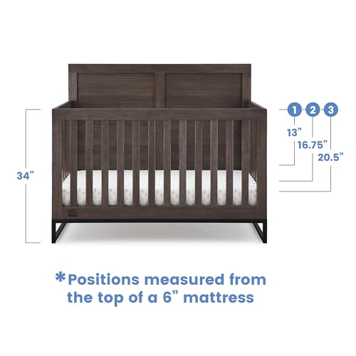 Simmons Kids Foundry 6-in-1 Convertible Baby Crib, Rustic Grey with Matte Black Delta Children