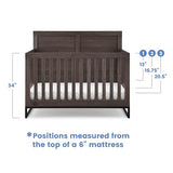 Simmons Kids Foundry 6-in-1 Convertible Baby Crib, Rustic Grey with Matte Black Delta Children