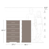 Prepac Dresser for Bedroom, Chest 5 Drawers, 18.5" D x 27.5" W x 43.5" H, Rustic Brown Prepac