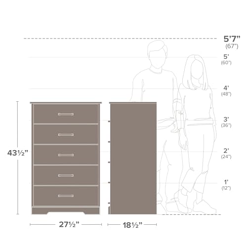Prepac Dresser for Bedroom, Chest 5 Drawers, 18.5" D x 27.5" W x 43.5" H, Rustic Brown - WoodArtSupply