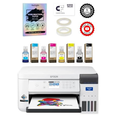 makerflo x JenniferMaker Epson F170 Sublimation Printer Bundle – SureColor F170 with Sublimation Made Simple eBook, Creative Fabrica Designs, Sublimation Paper, Wide & Skinny Heat Tape makerflo