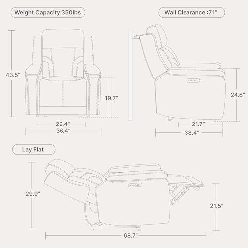Watson & Whitely Genuine Leather Electric Recliner Chairs for Adults, Lay Flat Recliner with Power Headrest & Chargers for Living Room, Cream