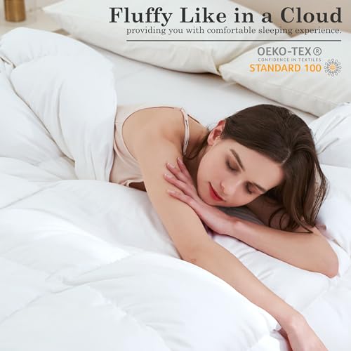 ELNIDO QUEEN® Feather Comforter King Size, Filled with Feather and Downfiber, Luxurious Fluffy Hotel Style White Bedding Comforter, 100% Cotton Duvet Insert Medium Warmth for All Season, 106x90 Inch ELNIDO QUEEN