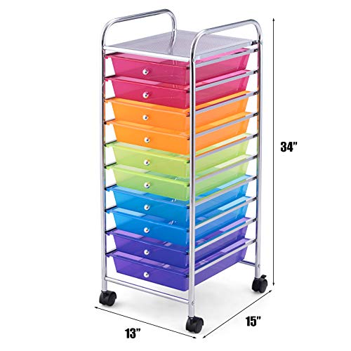 Giantex 10 Drawer Rolling Storage Cart Scrapbook Paper Office School Organizer (Multicolor) Giantex