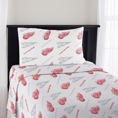 Northwest Officially Licensed Detroit Red Wings NHL Twin Size Sheet Set – Comfortable Bedding with Repeating Team Logos for Hockey Fans, Dorm & Game Day Spirit Rooms Northwest
