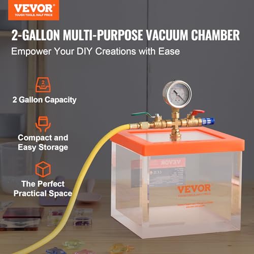 VEVOR 2 Gallon Vacuum Chamber, Upgraded Multipurpose Acrylic Vacuum Degassing Chamber, Transparent Vacuum Chamber, for Resin Degassing, Silica Gel Degassing VEVOR