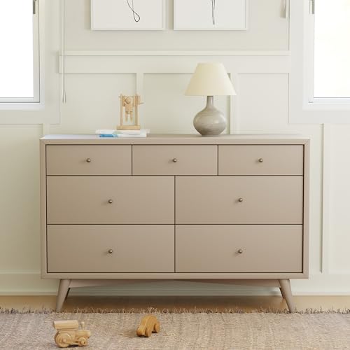 babyletto Palma 7-Drawer Assembled Double Dresser in Taupe, Greenguard Gold Certified babyletto