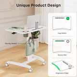 Gibbon Mounts Mobile Standing Desk, Height Adjustable Rolling Laptop Desk, 27 inches Portable Sit Stand Desk with Wheels and Hook, Pneumatic Computer Table, White Gibbon Mounts