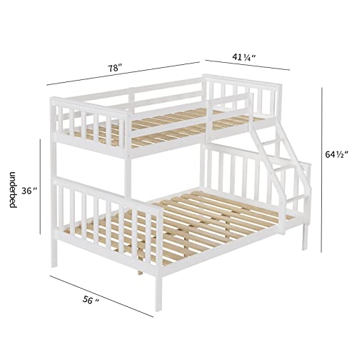 JOYMOR Convertible Twin Over Full Bunk Bed Frame – Space-Saving Solid Wood Design with Ladder and Guard Rail for Kids and Teens JOYMOR