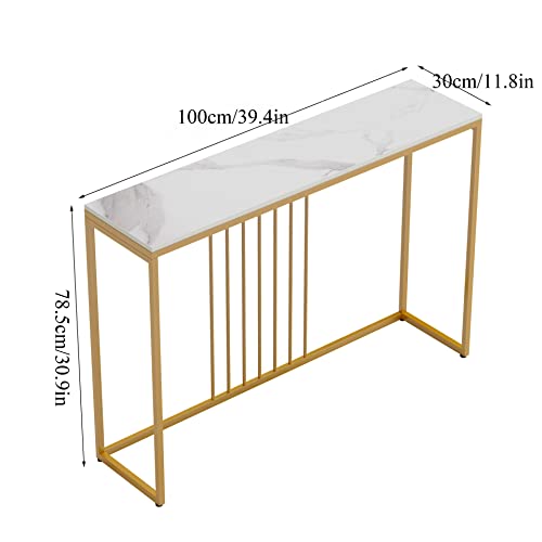 Wisfor Sintered Stone Console Table: White Entryway Table with Golden Frame - Modern Narrow Table Behind Sofa - Long Table for Hallway Foyer, 39.4x11.8x30.9 inch Wisfor