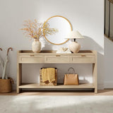 SICOTAS Rattan Console Table for Entryway - Large Boho TV Console Table Entry Table with 3 Storage Drawers, 60" Long Sofa Table Behind Couch for Living Room, Hallway, Foyer SICOTAS