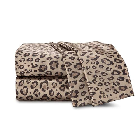 Martex Elegance 3-Piece Satin Sheets - Twin Size Luxury Hotel Quality Set - Leopard Print, Silky Soft & Smooth Martex