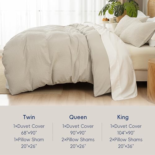David's Home Waffle Weave Duvet Cover Set King Size,Soft Breathable 3pcs Comforter Cover Set with 2 Pillowcases,Textured Home Decor Bedding Set Cozy for All Seasons, Nature 104"×90",No Comforter David's Home