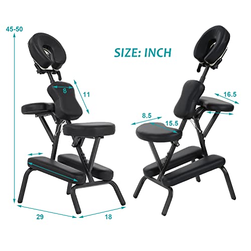 Pazidom Portable Massage Chair - Tattoo Chair with 4 Inch Thick Sponge, Height Adjustable, Light Weight, Foldable Spa Chair w/Face Cradle & Carrying Bag, Load Capacity 250LBS, Black Pazidom