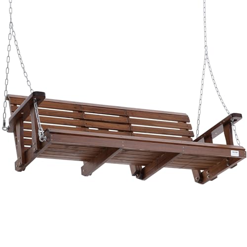 VEVOR Wooden Porch Swing 5 ft, Patio Bench Swing for Courtyard & Garden, Upgraded 880 lbs Strong Load Capacity, Heavy Duty Swing Chair Bench with Hanging Chains for Outdoors, Brown VEVOR