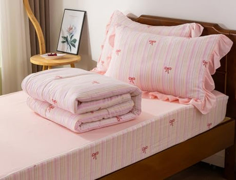 Meeting Story 3pcs Kids Comforter Set Twin Zipper Bedding Set for Girls,Bow Bedding Set Princess Comforter Set for Kid,All in one Zipper Bedding（Lightpink,Twin） Meeting Story