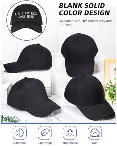 Handepo 24 Pcs Blank Baseball Cap Adjustable Back Strap Plain Blank Camouflage Hat Unisex Baseball Cap for Trucker Men Women(Black) Handepo