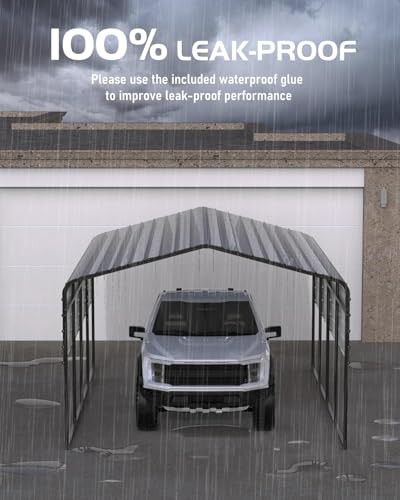 PeakPursuit Metal Carport, 13x20 FT Outdoor Car Port Canopy with Galvanized Steel Roof and Reinforced Base, Heavy Duty Garage Car Shelter Shade for SUV, Truck, Boats PeakPursuit