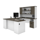Atlin Designs Transitional Wood U Shaped Computer Desk with Hutch in Gray/White Atlin Designs