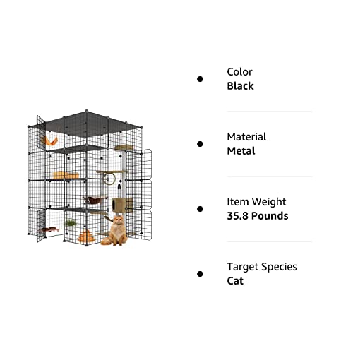 Eiiel Large Cat Cage, Cat Enclosures Indoor with Balcony, DIY Cat Playpen Detachable Metal Wire Kennels Crate 3x3x4 Large Exercise Place Ideal for 1-3 Cat Eiiel