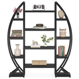 LITTLE TREE Half-Moon Shaped Bookshelf, Oval Triple Wide 5 Tiers Etagere Bookcases, Industrial Display Shelves for Living Room LITTLE TREE