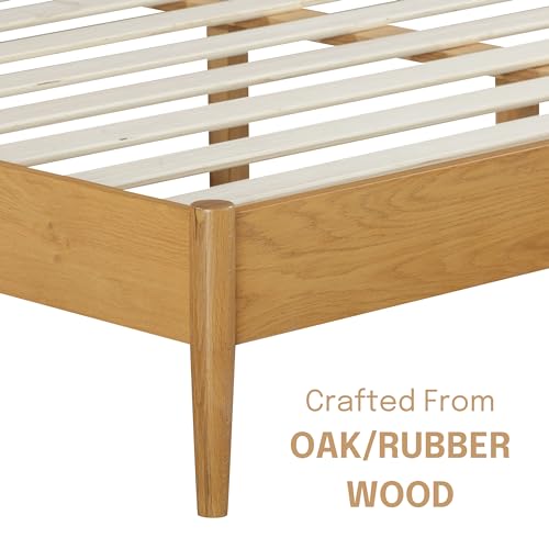 NTC Lupin Rustic Oak Wooden Bed Frame with Silent Slats and Headboard - 1000 Lb Capacity - WoodArtSupply