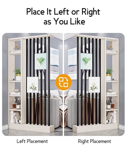 Wall Room Divider, Storage Cabinet Storage Display with Shelves, Modern Freestanding Wood Room Divider Screen, Wall Privacy Screens for Home Decorative (Beige+Black,39.5" L x 9.5" W x 79.5" H) Kavie