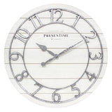 Presentime & Co Classic Farmhouse Shiplap Clock, 19.5 inch, Galvanized Finish Arabic Numerals with White Shiplap Style. Large Farmhouse Decor for Living Room, Entryway, Home Office. Wall Décor Presentime