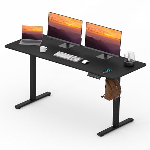FitStand Adjustable Stand Up Desk Standing Desk, 63x24 Inches Home Office Desk with Memory Preset, Computer Workstation Splice Black Top + Black Frame FitStand