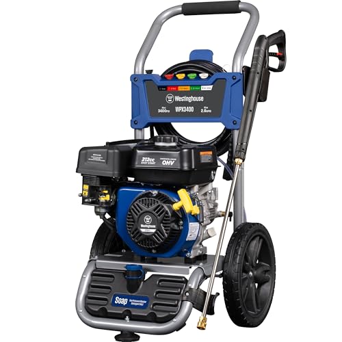 Westinghouse WPX3400 Gas Pressure Washer, 3400 PSI and 2.6 Max GPM, Onboard Soap Tank, Spray Gun and Wand, 5 Nozzle Set, for Cars/Fences/Driveways/Homes/Patios/Furniture Westinghouse