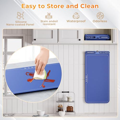 Warming Mat for Food Extra Large 32"x15", Electric Silicone Food Warmer Trays for Chafing Dishes & Buffet,Portable Countertop Food Warmers for Parties, 7-Level Temp 8-Hour Timer， Blue FJAU