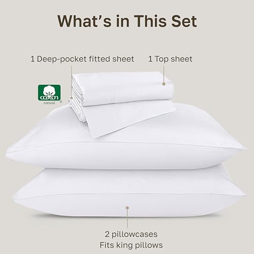 California Design Den Luxury 800 Thread Count King Size Sheets Set - 100% Cotton Sheets, Soft Sateen, Deep Pockets for a Snug Fit, Durable Bedding Set - White
