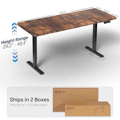 VIVO Electric 71 x 30 in Rustic Standing Desk, Memory Height Adjustment, 1B Series, Holds 220 lbs, Vintage Brown Top Black Frame, DESK-KIT-1B7N VIVO