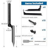 Muzata 4Pack Fence Post Repair Kit Fence Post Stakes Heavy Duty Black Steel Post Anchor Ground Spike Quick Easy for 4x4 6x6 Tilted Broken Wood Fence Post Repair WT16 Muzata