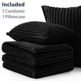 EXQ Home Fluffy Comforter Set Twin Size - Super Soft Faux Fur Stripe Jacquard Comforter 2 Pieces, Black Fleece Bedding Set,Winter Warm Bed Set,1 Comforter with 1 Pillowcase EXQ Home