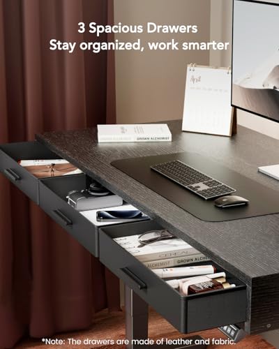 HUANUO Electric Standing Desk with Drawers, C-Clamp Mount Compatible, 48 x 24 Inch Height Adjustable Sit Stand Desk, Fabric Drawers, Home Office Stand Up Desk with 4 Custom Height Settings, Black HUANUO