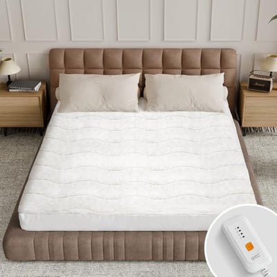 Templewet Heated Mattress Pad Twin Size - Single Control Electric Mattress Pad with 4 Heat Settings & 10 Hour Auto Off,Bed Warmer Mattress Cover 15" Deep Pocket,Machine Washable(White-Sherpa)