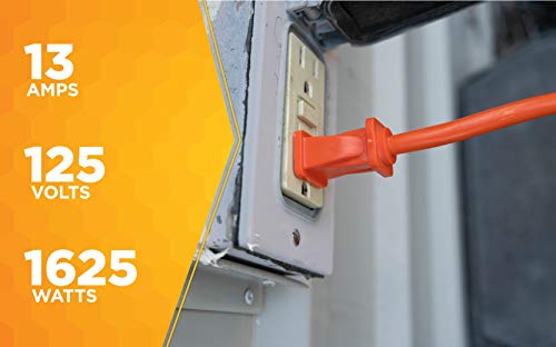 Woods 0723 16/2 SJTW General Purpose Extension Cord, Medium Duty, Ideal for Landscaping and Powering Appliances, Water Resistant Flexible Vinyl Jacket, Durable Molded Plug, 50 Foot, Orange Woods