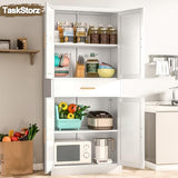 TaskStorz 71" Tall Kitchen Pantry Cabinet, Metal Kitchen Pantry Storage Cabinet with Drawer and 2 Adjustable Shelves, Freestanding Pantry Cupboard for Living, Dining Room, White TaskStorz