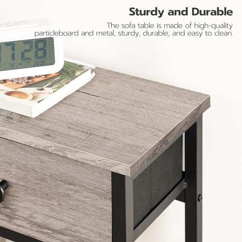 HOOBRO 29.5" Narrow Console Table with 2 Fabric Drawers, Small Entryway Table with 2-Tier Storage Shelves, Sofa Table, Behind Couch Table, for Living Room, Hallway, Greige and Black BG71XG01 HOOBRO
