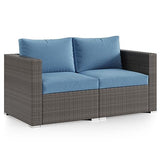 Wisteria Lane 2 Piece Patio Furniture Set of 2 Seats,Outdoor Wicker Patio Loveseat Sofa with Cushion, Outdoor Sectional Corner Sofa for Garden Backyard, Blue Wisteria Lane