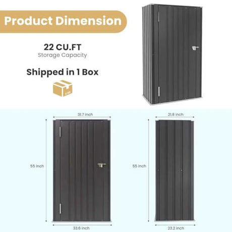Greesum Outdoor Metal Storage Cabinet, 55'' Lockable Tall Shed, Vertical Tool Organizer Without Shelves for Garage, Patio, Backyard, Home & Lawn, Black Greesum