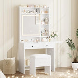 IRONCK Vanity Desk with Mirror and LED Lights, Jewelry Cabinet, Makeup Dressing Table Set with Drawers, Storage Shelves, for Bedroom, 65.3 H White IRONCK