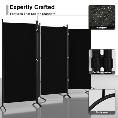 8 Panel Room Divider, Portable Room Dividers Folding Privacy Screens, 172" W Freestanding Fabric Divider for Room Separation, Partition Room Divider Panel for Dorm Home Studio Office, Black TANGJEAMER