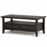 SIMPLIHOME Amherst SOLID WOOD 44 inch Wide Rectangle Coffee Table in Hickory Brown for the Living Room and Family Room SIMPLIHOME
