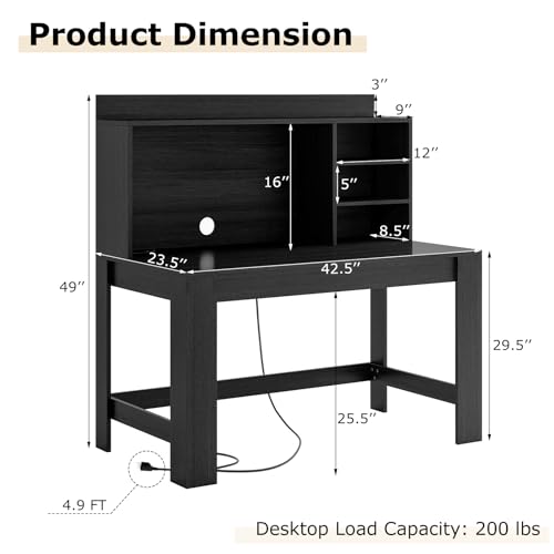 Tangkula Computer Desk with Hutch & Charging Station, Home Office Writing Study Desk with Storage Shelves, Cable Management Hole, Laptop Desk, Desk for Bedroom, Computer Workstation (Black) Tangkula