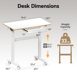 JOY worker Mobile Standing Desk, 35In Small Height Adjustable Desk with Drawer, Rolling Treadmill Desk Workstation with Wheels, Portable Walking Pad Table for Home Office, White JOY worker