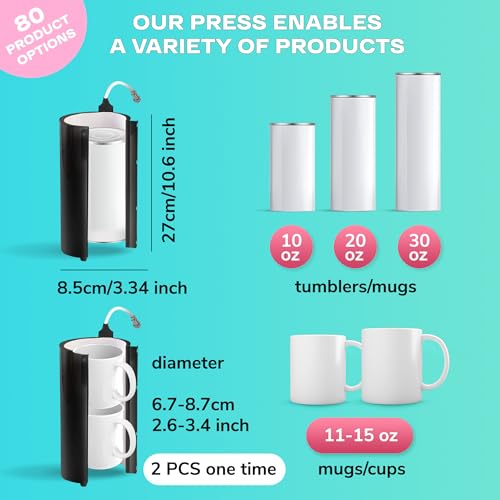 Tumbler Heat Press Machine Craft Hero (Pink) for 11oz, 15oz,16oz, 20oz, 30oz Sublimation Blanks Tumblers, Glass/Ceramic Mug, Coffee Cup with Sublimation Paper/Heat Tape CRAFT HERO