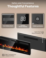 Electric Fireplace 50 Inch with 3 Remotes, Recessed or Wall Mounted Electric Fireplace Insert with 15 Flame Colors & 6 Adjustable Speeds, 1500/750W Linear Fireplace Heater, 12H Timer, Log & Crystal FODINGHILL