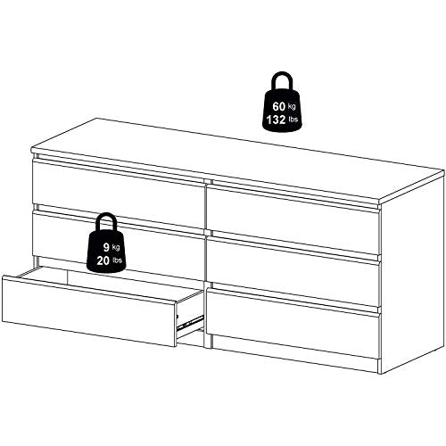 Tvilum Scottsdale 6 Drawer Double Dresser, White High Gloss Tvilum